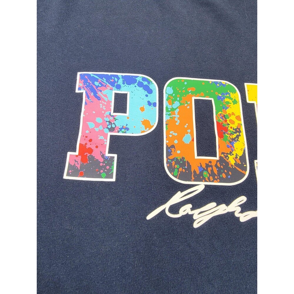 Polo Ralph Lauren Shirt Mens Medium Blue Classic Fit Splatter Spell Out Logo Tee - Picture 4 of 12